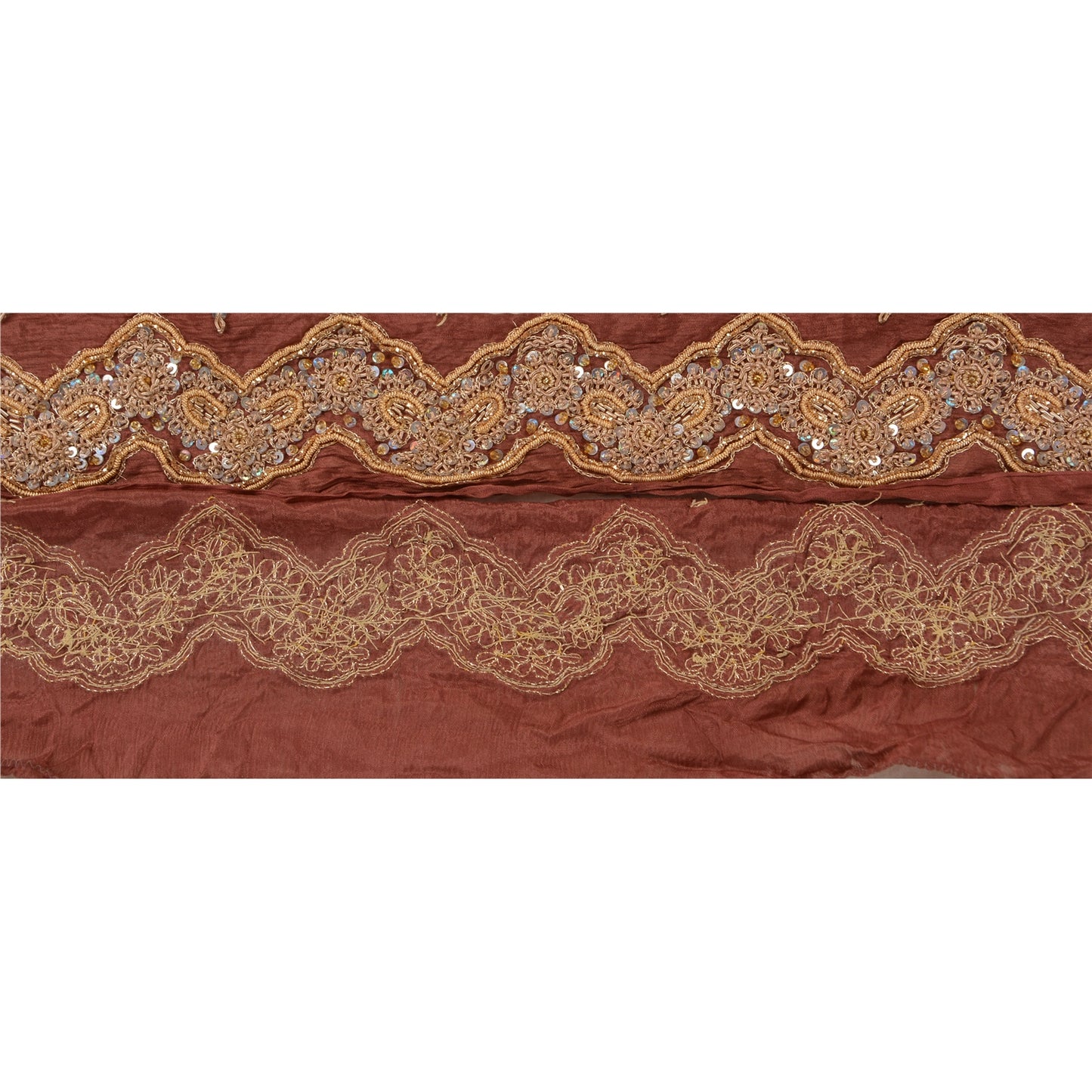 Sanskriti Vintage Sari Border Hand Beaded 1 YD Indian Trim Sewing Peach Lace