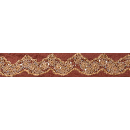 Sanskriti Vintage Sari Border Hand Beaded 1 YD Indian Trim Sewing Peach Lace