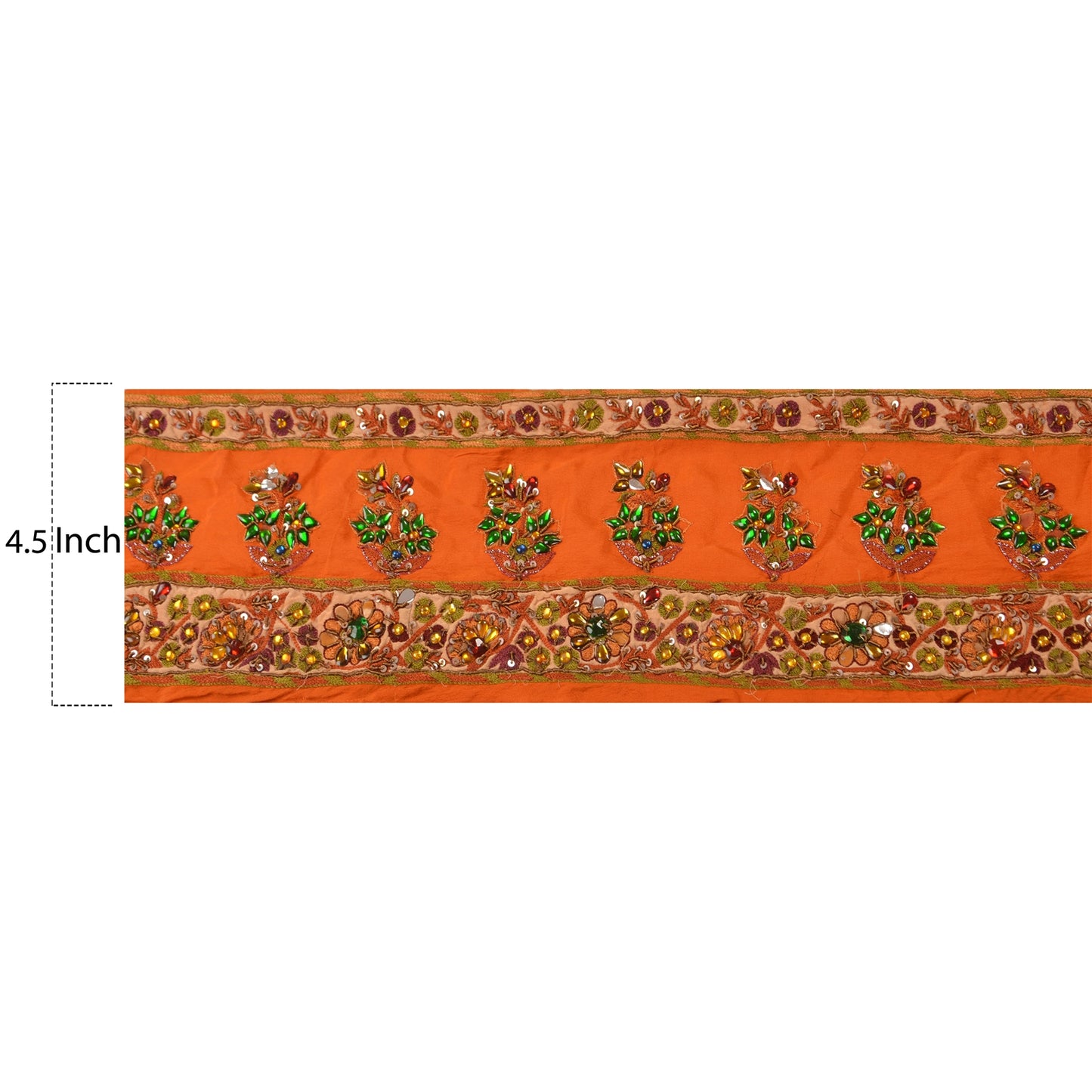 Sanskriti Vintage Sari Border Hand Beaded 1 YD Indian Trim Sewing Orange Lace