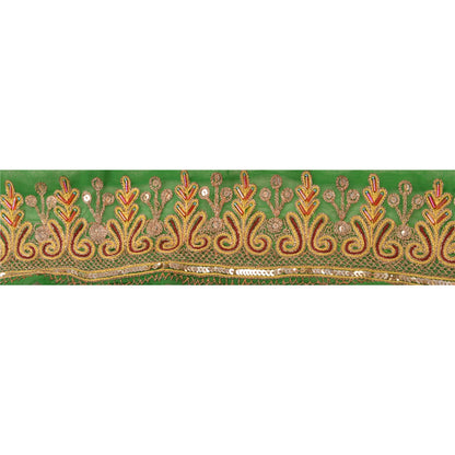 Sanskriti Vintage Sari Border Hand Beaded 1YD Trim Sewing Green Deco Lace