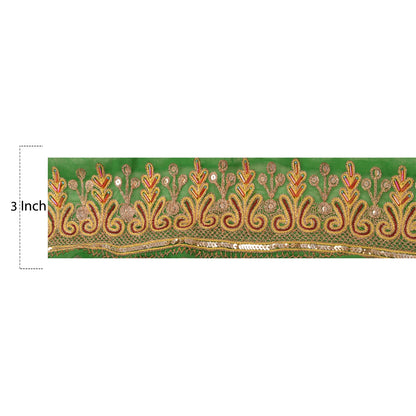 Sanskriti Vintage Sari Border Hand Beaded 1YD Trim Sewing Green Deco Lace