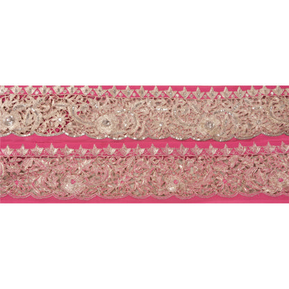 Sanskriti Vintage Sari Border Hand Beaded 1YD Indian Trim Sewing Pink Zari Lace