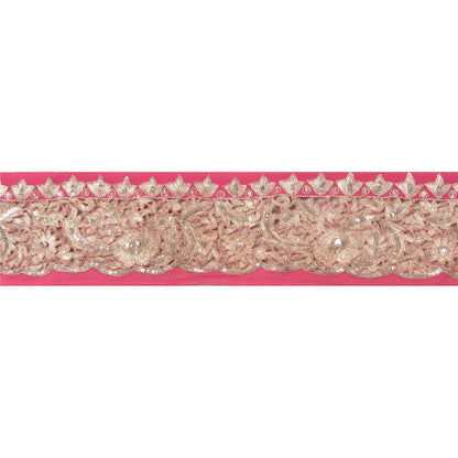 Sanskriti Vintage Sari Border Hand Beaded 1YD Indian Trim Sewing Pink Zari Lace