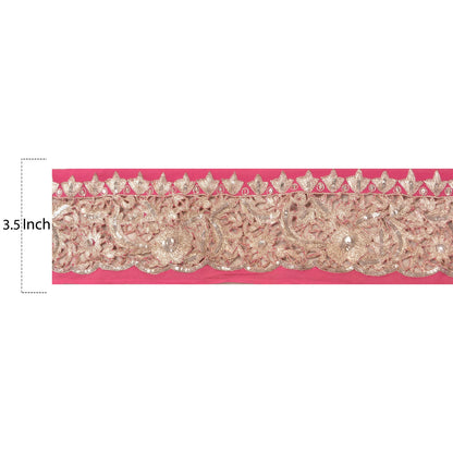 Sanskriti Vintage Sari Border Hand Beaded 1YD Indian Trim Sewing Pink Zari Lace