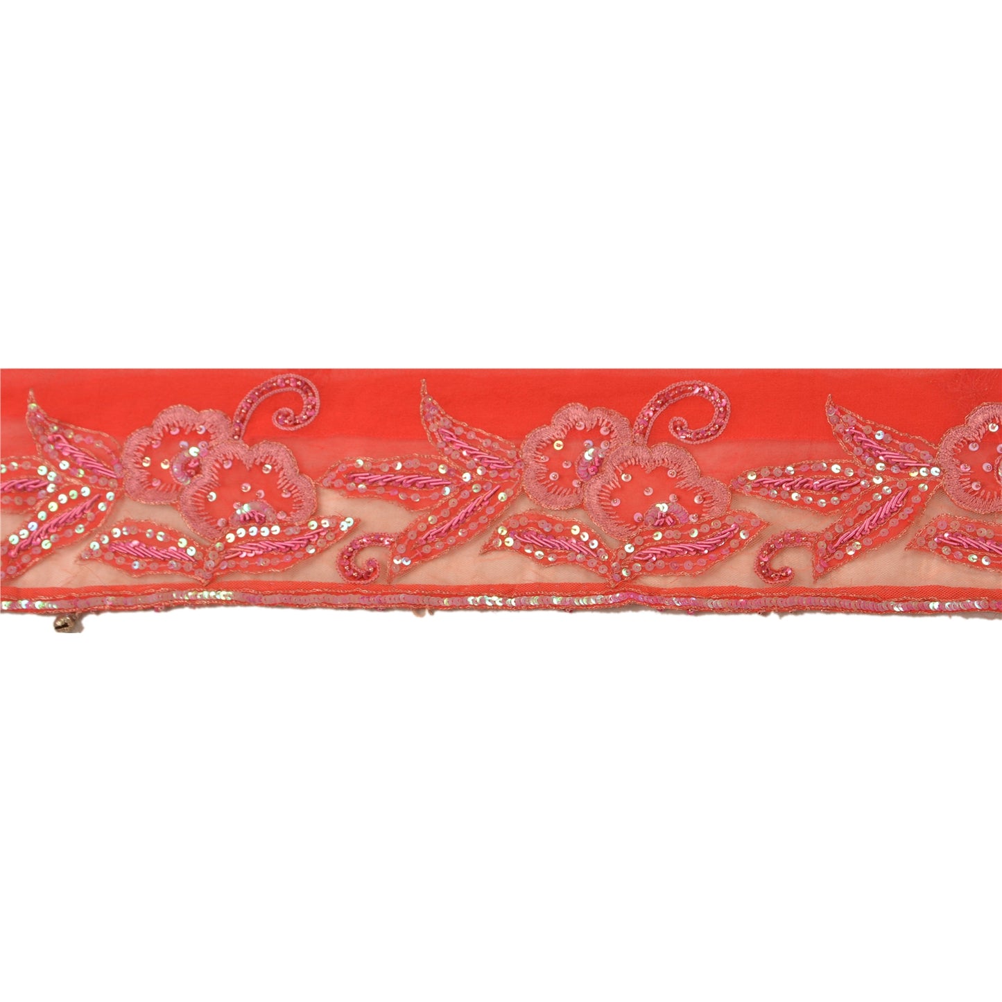 Sanskriti Vintage Sari Border Hand Beaded 1 YD Indian Trim Craft Red Patch Lace