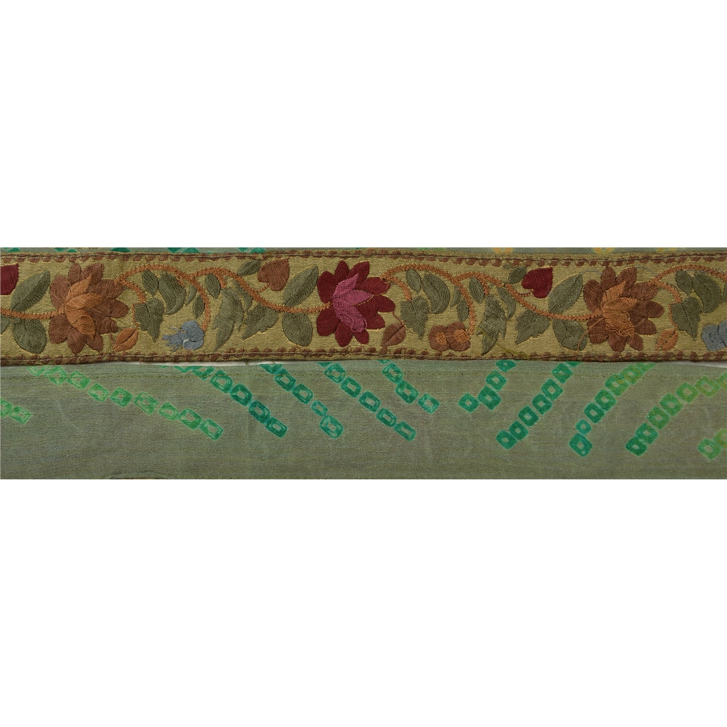 Sanskriti Vintage Sari Border Embroided 1 YD Trim Sewing Green Craft Floral Lace