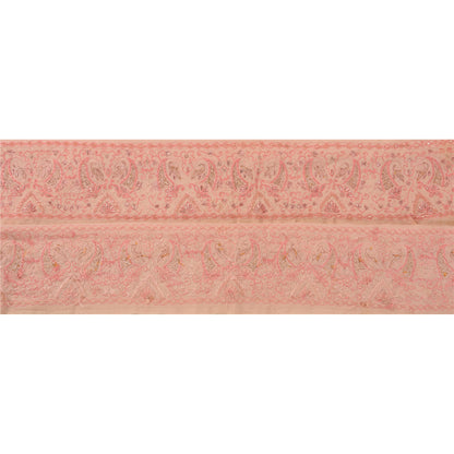 Sanskriti Vintage Sari Border Hand Beaded 1 Yard Trim Sewing Pink Craft Lace