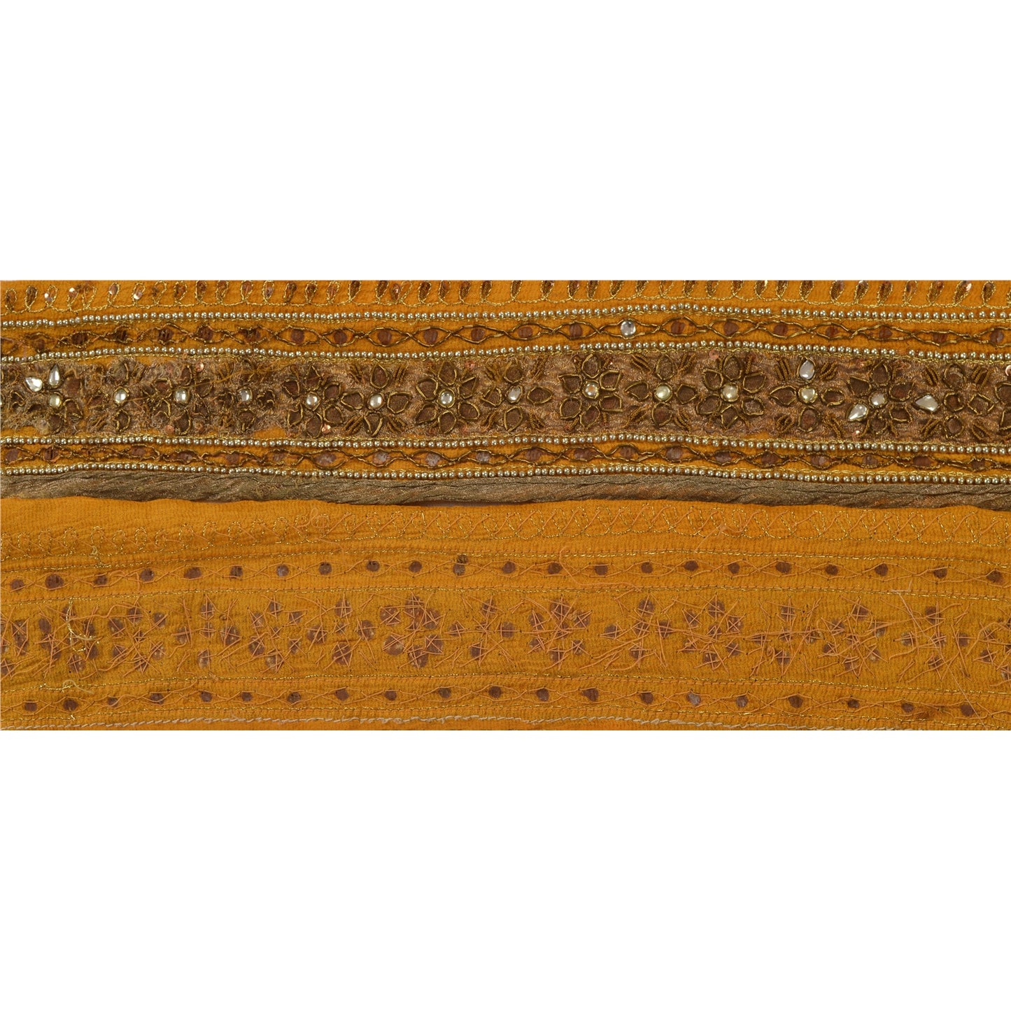 Sanskriti Vintage Sari Border Hand Beaded 1 YD Indian Trim Sewing Saffron Lace