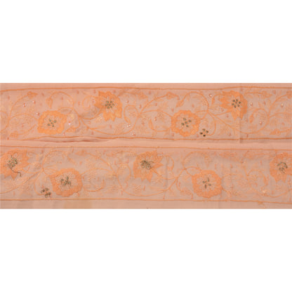 Sanskriti Vintage Sari Border Hand Embroidered 1 YD Trim Sewing Peach Craft Lace