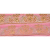 Sanskriti Vintage Sari Border Hand Beaded 1YD Indian Trim Sewing Pink Zari Lace