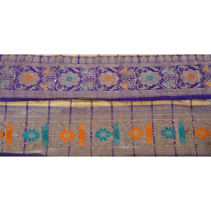 Sanskriti Vintage Sari Border Woven Brocade 1YD Trim Craft Sewing Blue Zari Lace