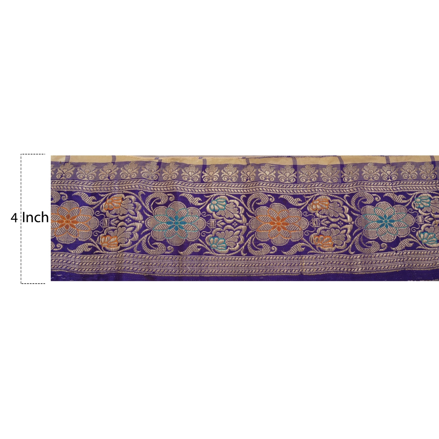 Sanskriti Vintage Sari Border Woven Brocade 1YD Trim Craft Sewing Blue Zari Lace