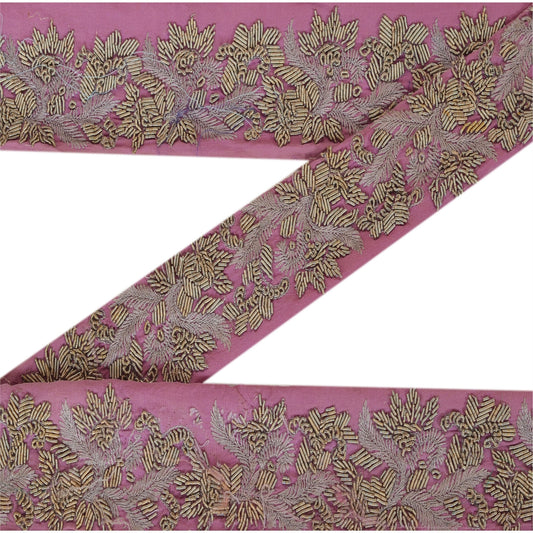 Sanskriti Vintage Sari Border Hand Embroidered 1 YD Indian Trim Ribbon Pink Lace