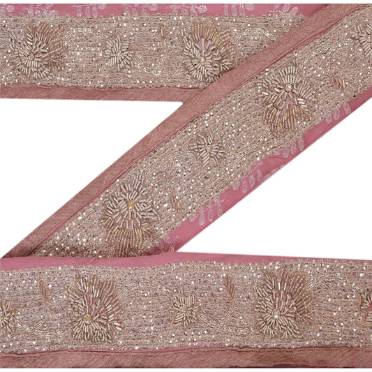 Sanskriti Vintage Sari Border Hand Beaded 1YD Indian Trim Sewing Pink Décor Lace