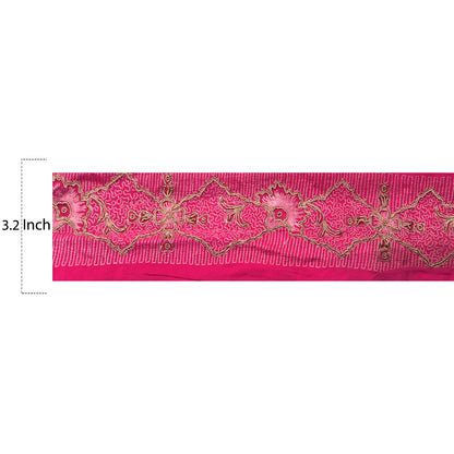 Sanskriti Vintage Sari Border Hand Beaded 1YD Indian Trim Sewing Pink Zari Lace