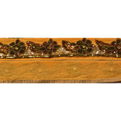 Sanskriti Vintage Sari Border Hand Beaded 1 YD Indian Trim Sewing Yellow Lace