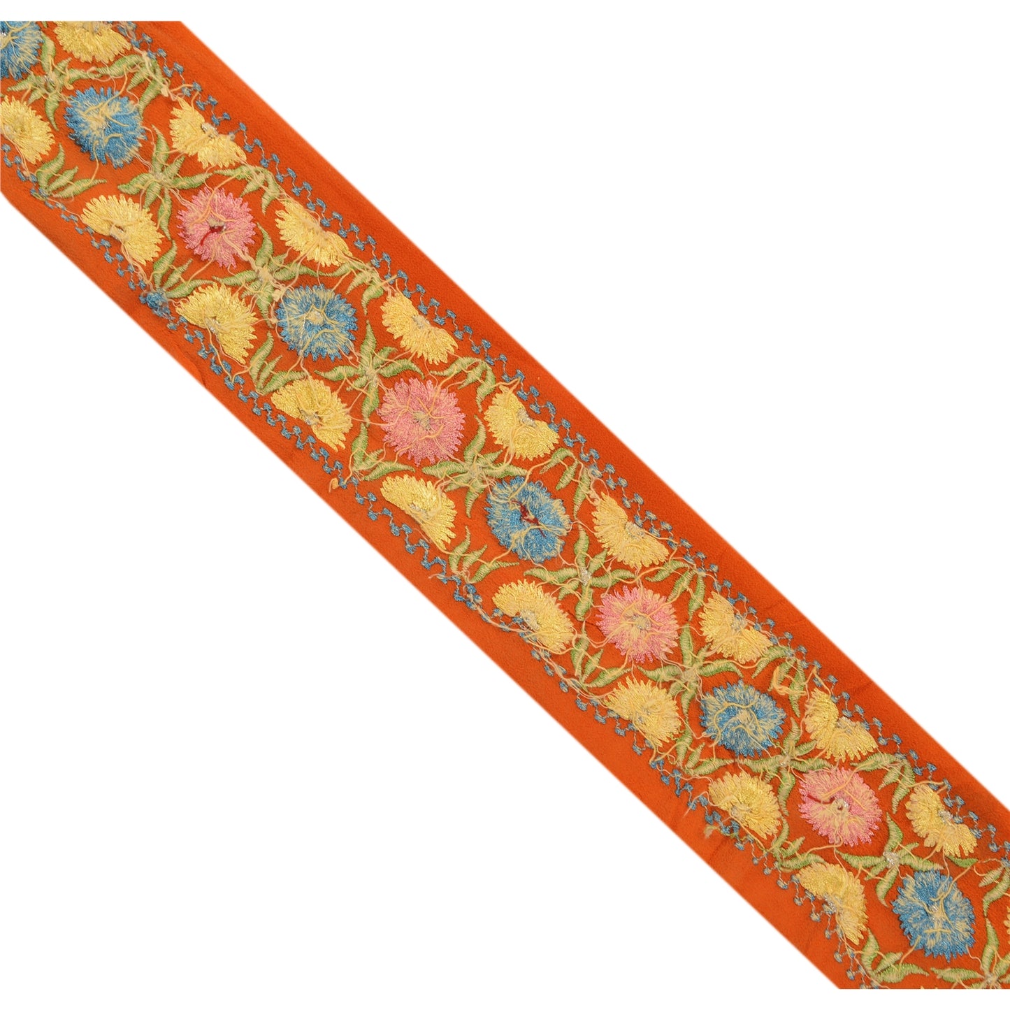 Sanskriti Vintage Sari Border Hand Beaded 1 YD Indian Trim Sewing Orange Lace