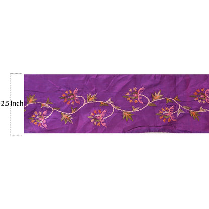 Sanskriti Vintage Sari Border Hand Embroidered 1YD Trim Sewing Purple Craft Lace