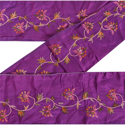 Sanskriti Vintage Sari Border Hand Embroidered 1YD Trim Sewing Purple Craft Lace