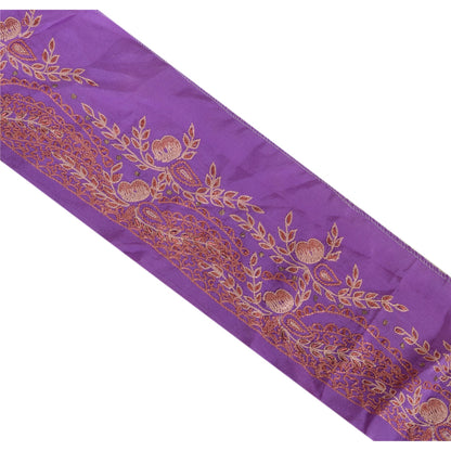 Sanskriti Vintage Sari Border Hand Embroidered 1YD Trim Sewing Purple Craft Lace