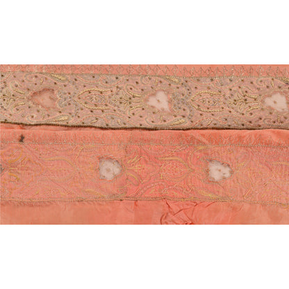 Sanskriti Vintage Sari Border Hand Beaded 1 Yard Trims Sewing Peach Patch Lace