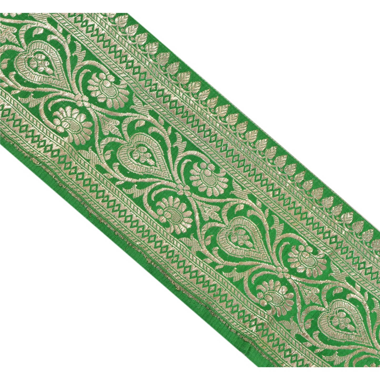 Sanskriti Vintage Sari Border Woven Brocade 1 YD Trim Craft Sewing Green Lace