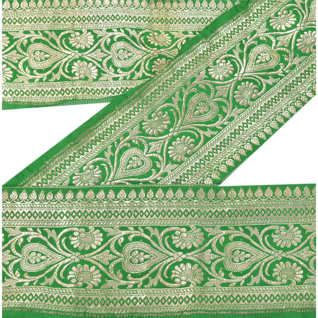 Sanskriti Vintage Sari Border Woven Brocade 1 YD Trim Craft Sewing Green Lace