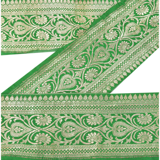 Sanskriti Vintage Sari Border Woven Brocade 1 YD Trim Craft Sewing Green Lace