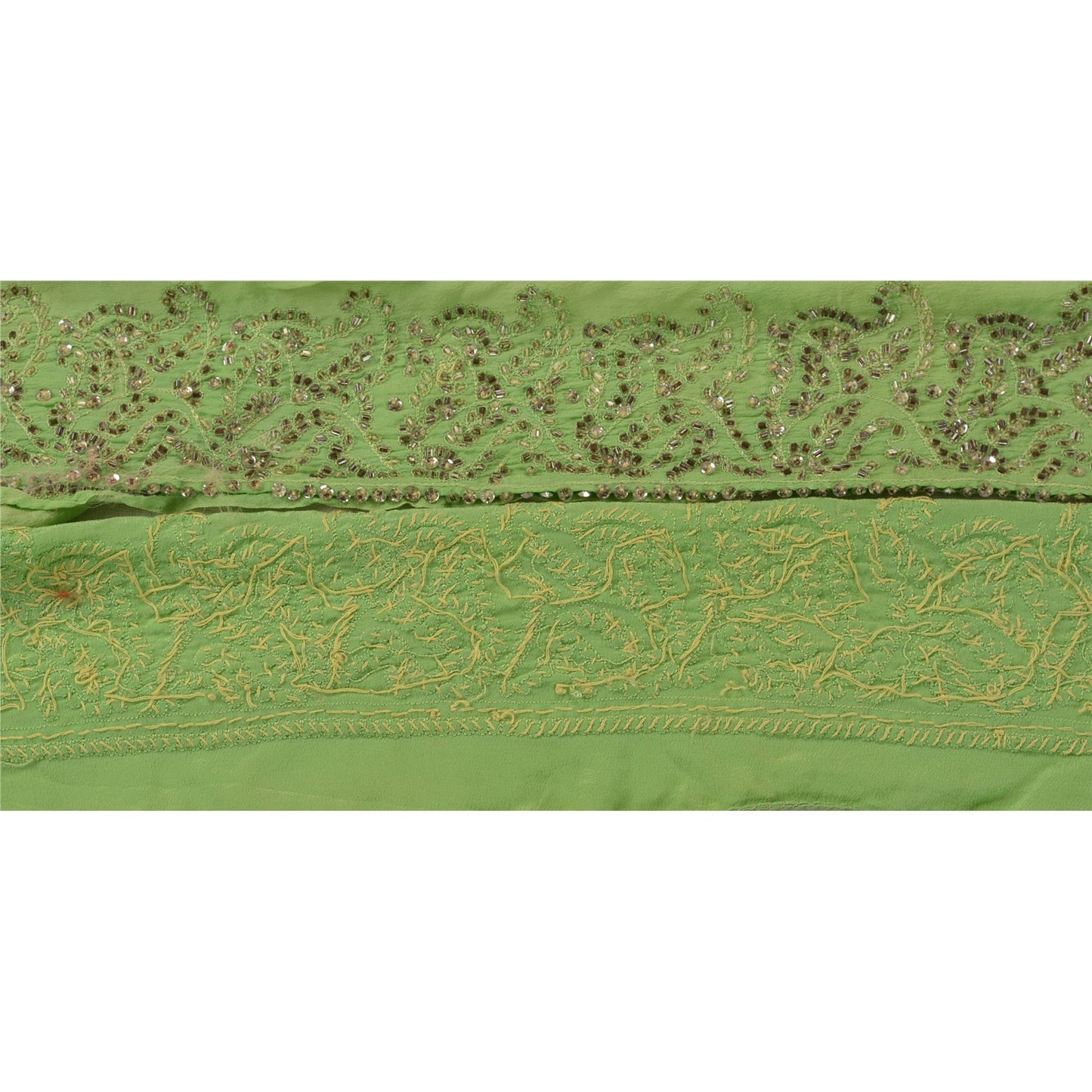 Sanskriti Vintage Sari Border Hand Beaded 1 YD Indian Trim Sewing Green Lace