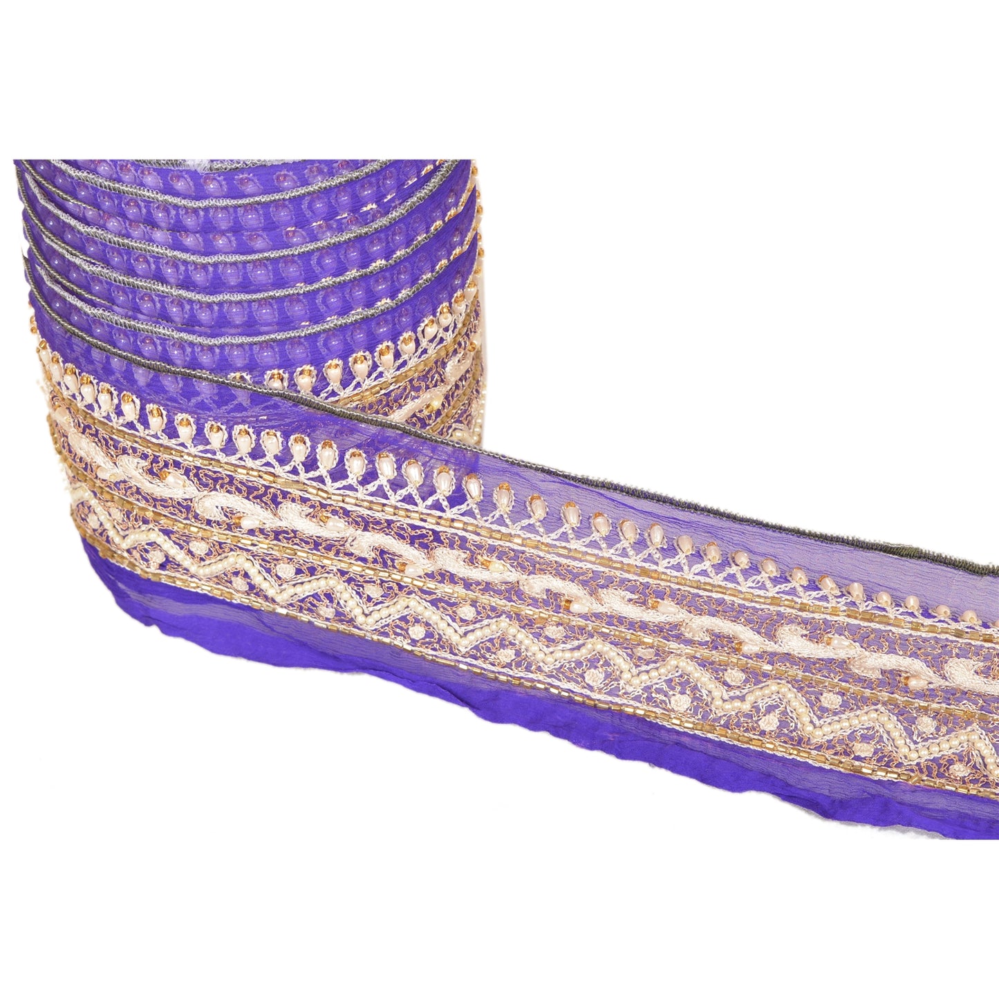 Sanskriti Vintage Sari Border Hand Beaded 1 YD Indian Trim Sewing Blue Zari Lace