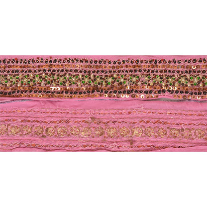 Sanskriti Vintage Sari Border Hand Beaded 1YD Trim Sewing Pink Kundan Stone Lace