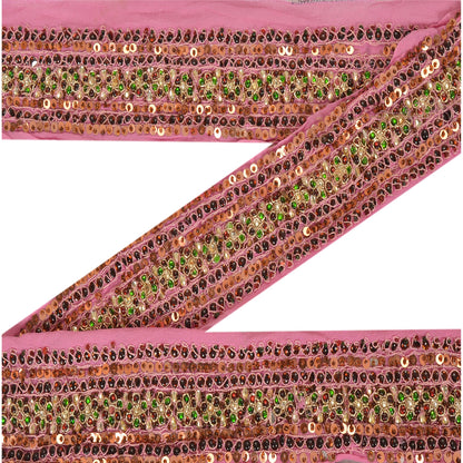 Sanskriti Vintage Sari Border Hand Beaded 1YD Trim Sewing Pink Kundan Stone Lace