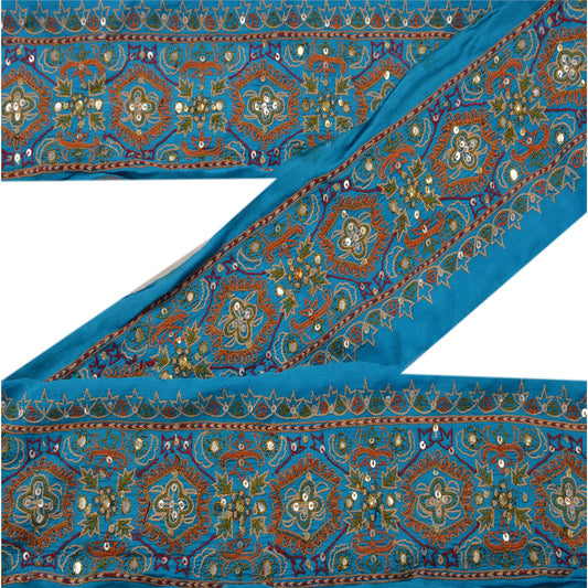 Sanskriti Vintage Sari Border Hand Beaded 1YD Indian Trim Sewing Blue Decor Lace