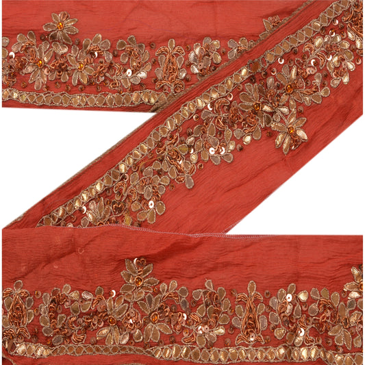 Sanskriti Vintage Sari Border Hand Beaded 1YD Indian Trim Sewing Red Decor Lace