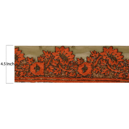 Sanskriti Vintage Sari Border Hand Beaded 6 Yard Trim Sewing Orange Deco Lace