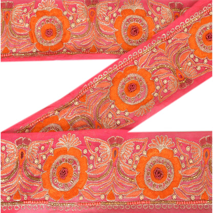 Sanskriti Vintage Sari Border Hand Beaded 1 YD Indian Trim Sewing Peach Lace