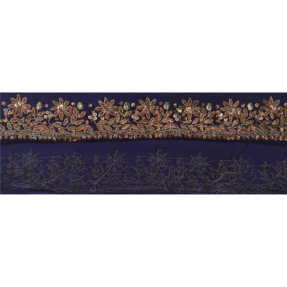 Sanskriti Vintage Sari Border Hand Beaded 1 YD Trim Sewing Blue Gota Patti Lace