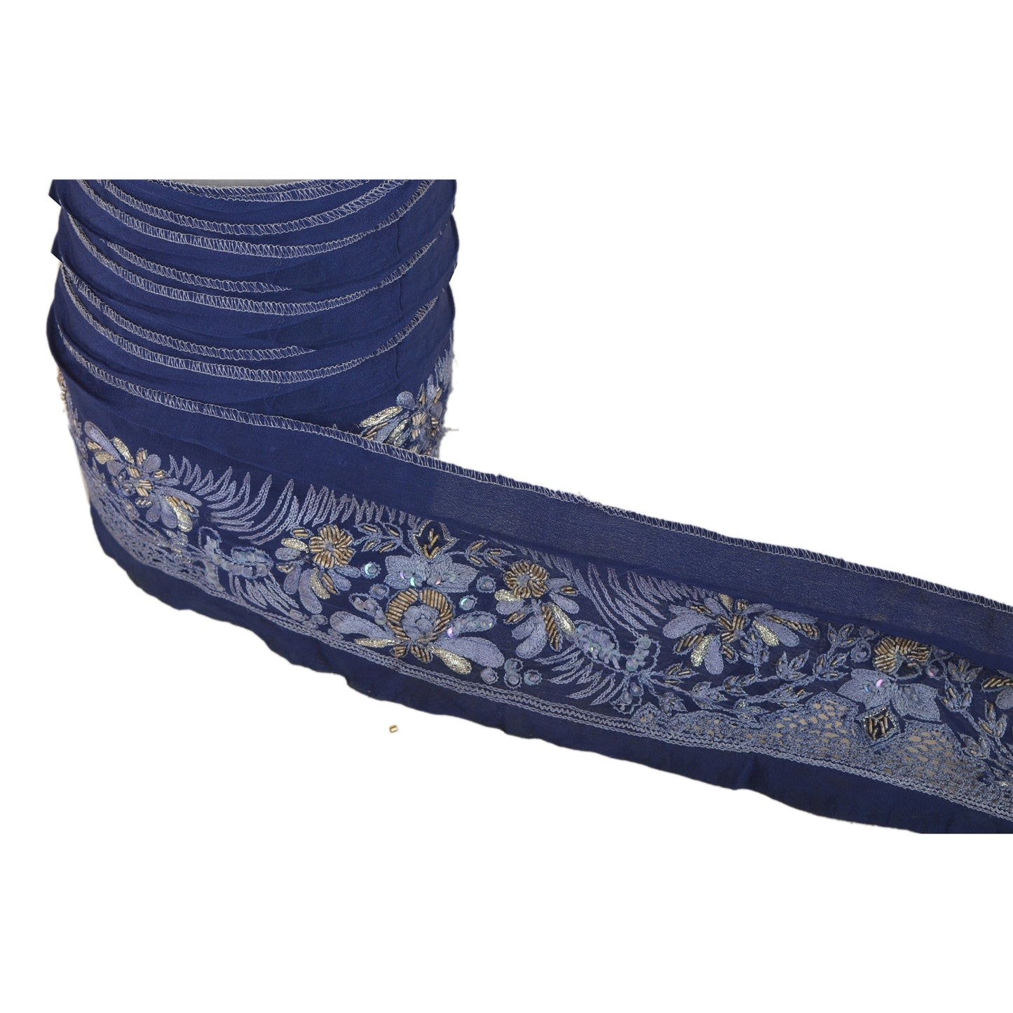 Sanskriti Vintage Sari Border Hand Embroidered 1YD Trim Sewing Blue Craft Lace