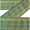 Sanskriti Vintage Sari Border Woven Brocade 2 YD Trim Craft Green Zari Lace