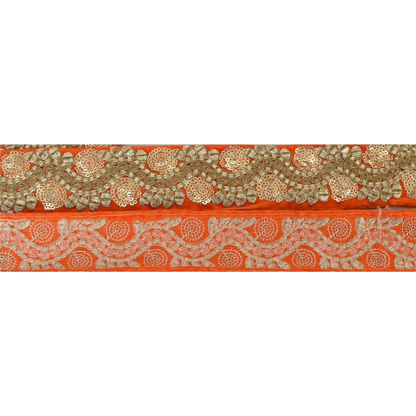 Sanskriti Vintage Sari Border Embroidered 6 YD Sewing Orange Craft Sequins Lace