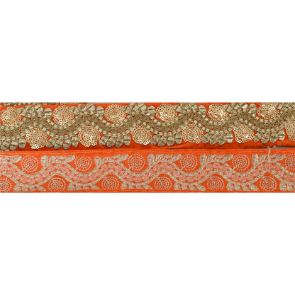 Sanskriti Vintage Sari Border Embroidered 6 YD Sewing Orange Craft Sequins Lace