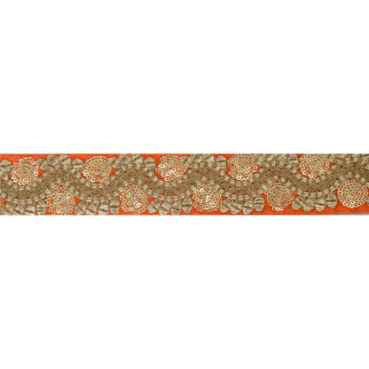 Sanskriti Vintage Sari Border Embroidered 6 YD Sewing Orange Craft Sequins Lace