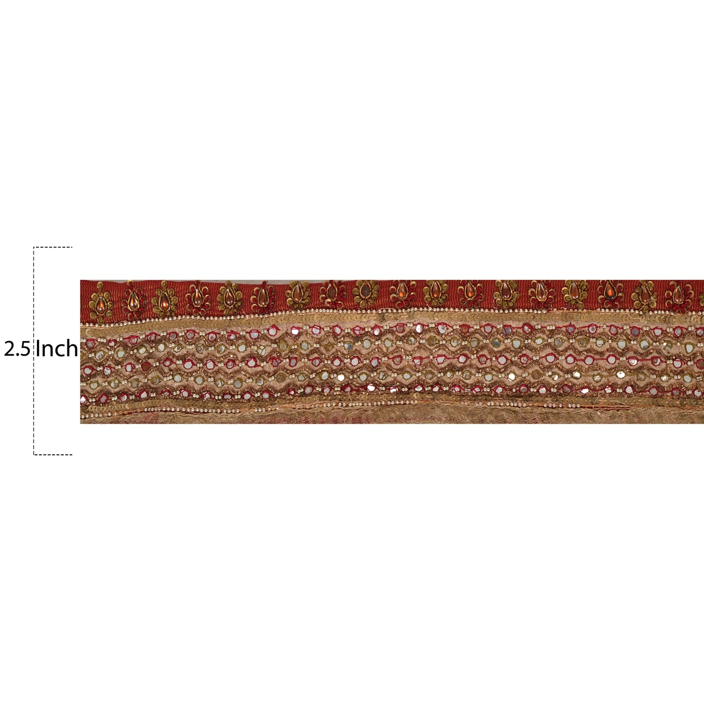 Sanskriti Vintage Sari Border Hand Beaded 1 YD Indian Trim Sewing Dark Red Lace