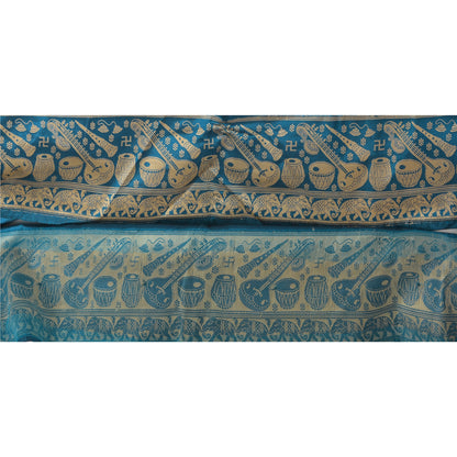 Sanskriti Vintage Sari Border Woven Baluchari 1 YD Indian Trim Sewing Blue Lace