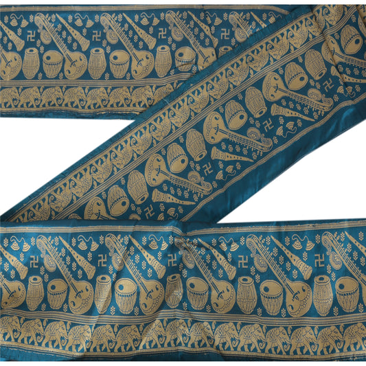 Sanskriti Vintage Sari Border Woven Baluchari 1 YD Indian Trim Sewing Blue Lace