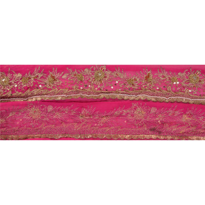 Sanskriti Vintage Sari Border Hand Beaded 1 YD Craft Trim Sewing Pink Zari Lace