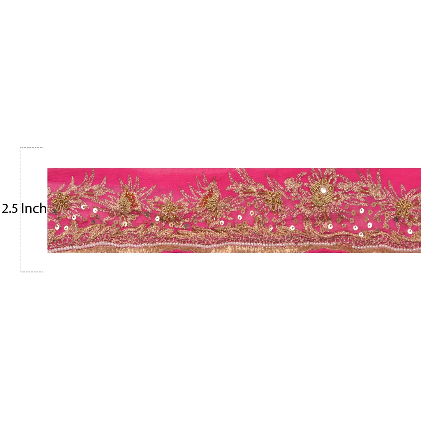 Sanskriti Vintage Sari Border Hand Beaded 1 YD Craft Trim Sewing Pink Zari Lace