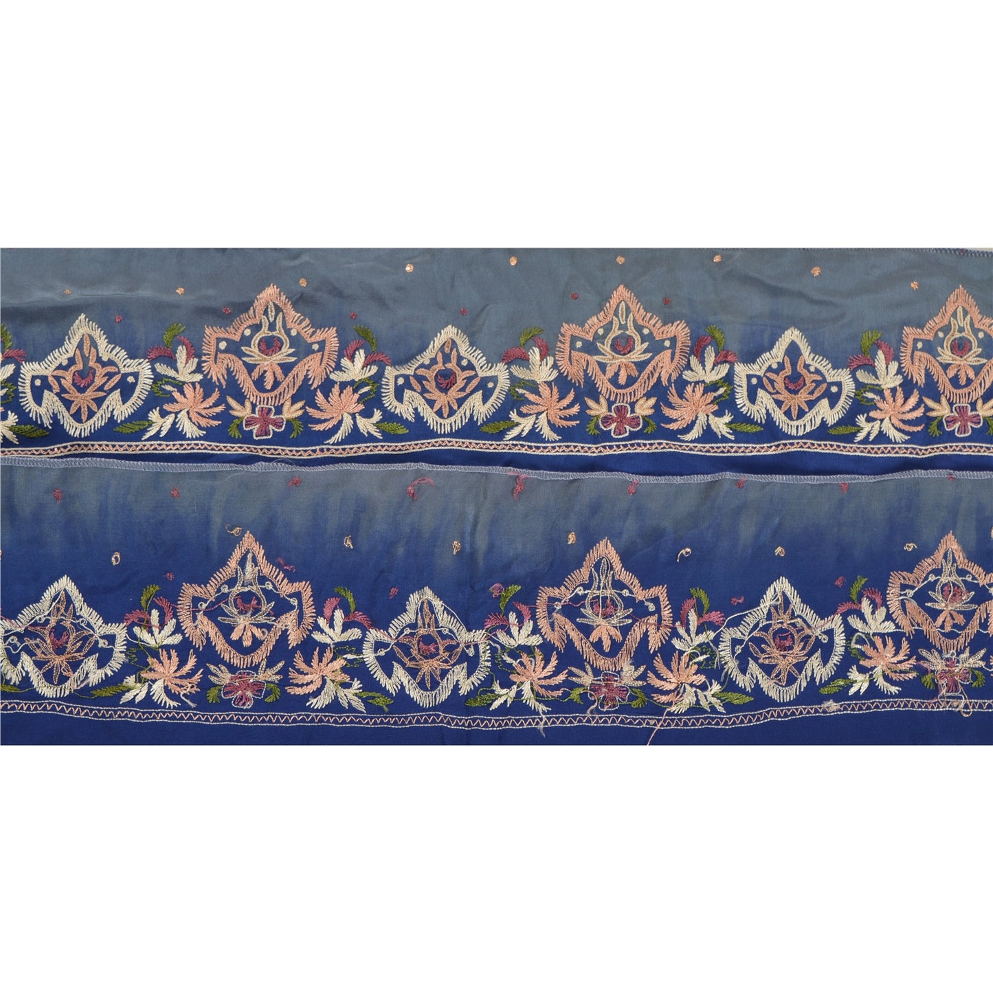 Sanskriti Vintage Sari Border Hand Embroidered 1 YD Trim Sewing Blue Craft Lace