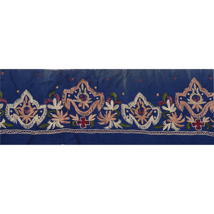 Sanskriti Vintage Sari Border Hand Embroidered 1 YD Trim Sewing Blue Craft Lace