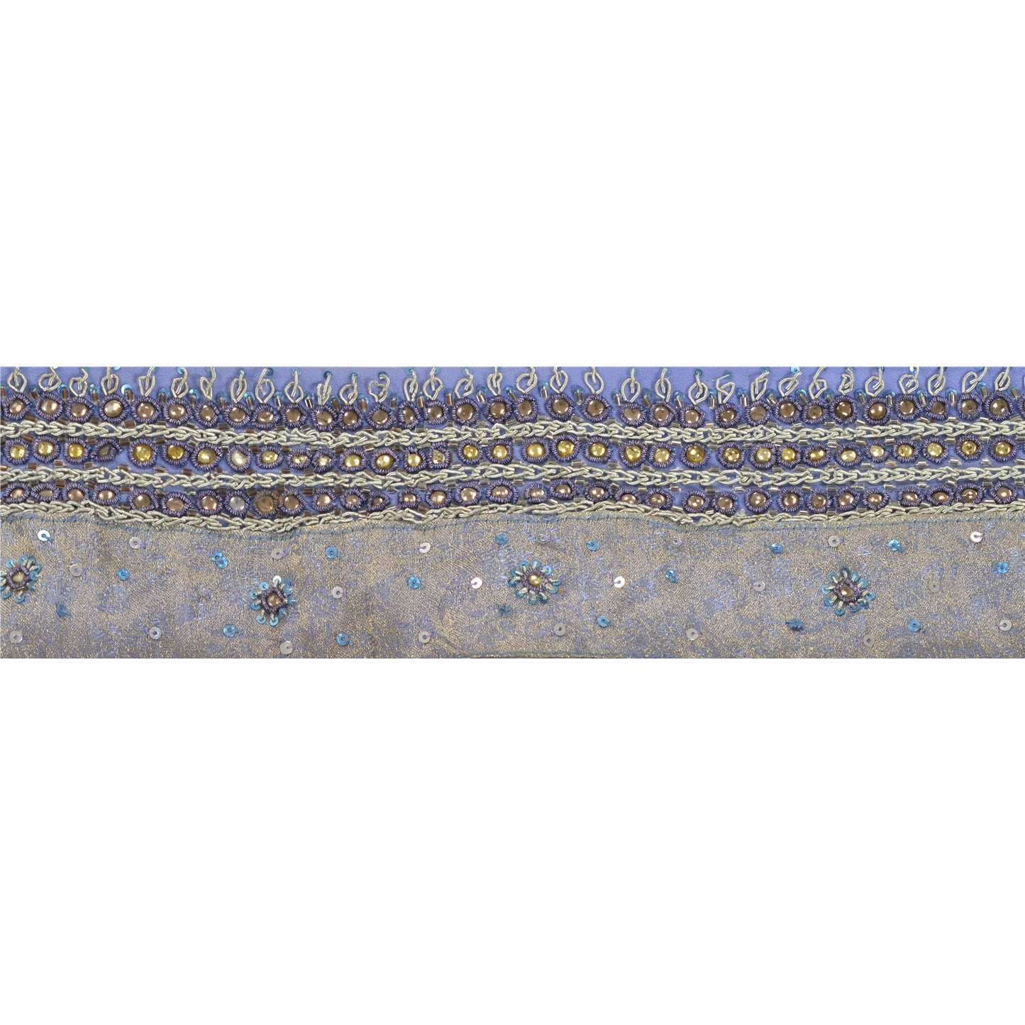 Sanskriti Vintage Sari Border Hand Beaded 1YD Trim Sewing Blue Kundan Stone Lace